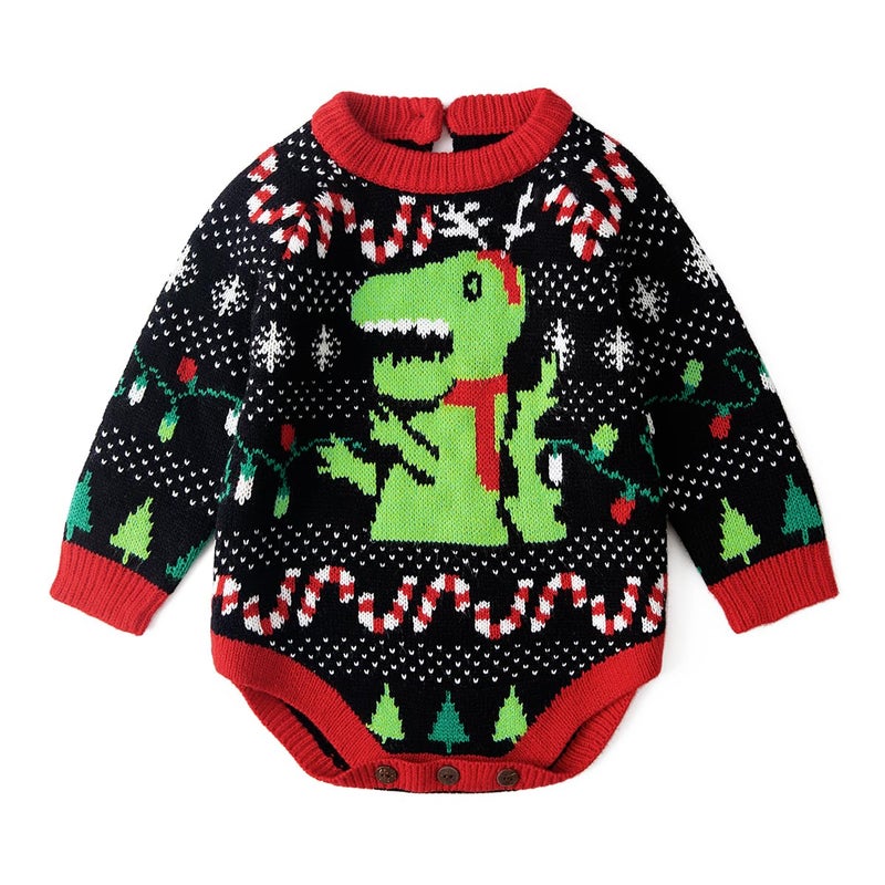 Simplee kids Baby Boys Girls Ugly Christmas Sweater Romper Winter Knitted Pullover Onesies for 6 Months Black - Image 1